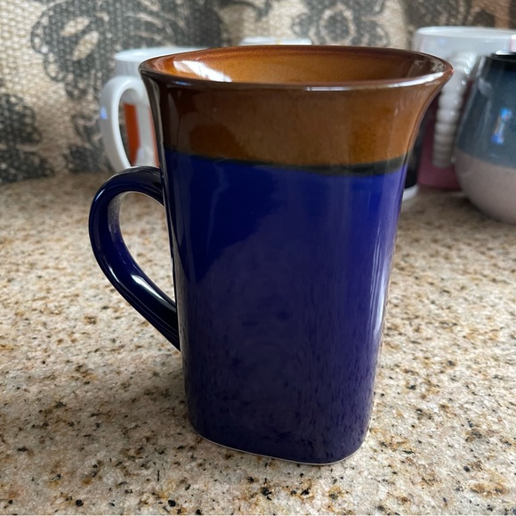 Royal Norfolk Coffee Cup Mug Blue and Brown Square Shape 14 oz Stoneware - Picture 3 of 7
